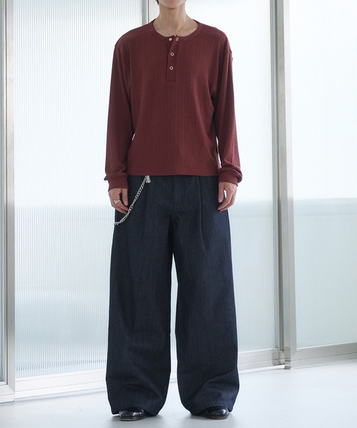Adoon plain（アドーンプレーン）の「Eyelet One-Tuck Rigid Wide Denim Pants / ハトメ1タックリジットワイドデニム（デニムパンツ・メンズ・ブラック/インディゴブルー・LARGE/SMALL/MEDIUM）」の11枚目の写真