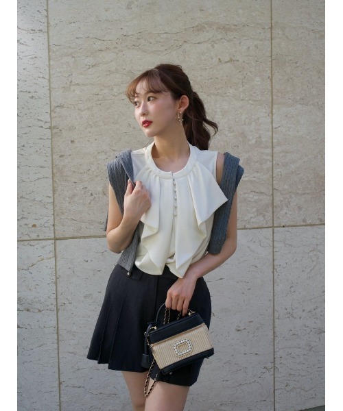 トップス herlipto Pearl-Strap Frill Top S lemon Pearl-Strap Frill Top
