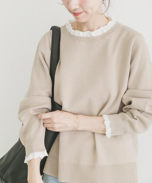 ITEMS URBANRESEARCH(アイテムズ アーバンリサーチ)の「ミラノリブフリルドッキングニット(ニット/セーター・レディース・グレー系その他/ネイビー/ベージュ・FREE)」の3枚目の写真