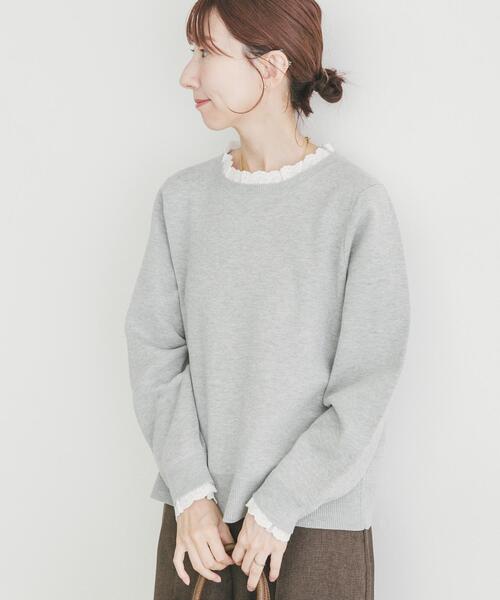 ITEMS URBANRESEARCH(アイテムズ アーバンリサーチ)の「ミラノリブフリルドッキングニット(ニット/セーター・レディース・グレー系その他/ネイビー/ベージュ・FREE)」の5枚目の写真