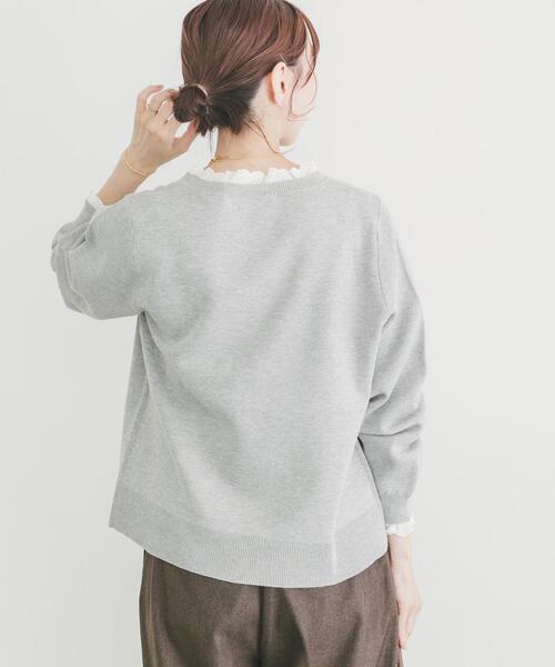 ITEMS URBANRESEARCH(アイテムズ アーバンリサーチ)の「ミラノリブフリルドッキングニット(ニット/セーター・レディース・グレー系その他/ネイビー/ベージュ・FREE)」の6枚目の写真