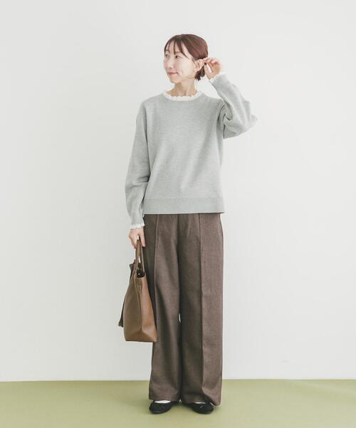 ITEMS URBANRESEARCH(アイテムズ アーバンリサーチ)の「ミラノリブフリルドッキングニット(ニット/セーター・レディース・グレー系その他/ネイビー/ベージュ・FREE)」の8枚目の写真