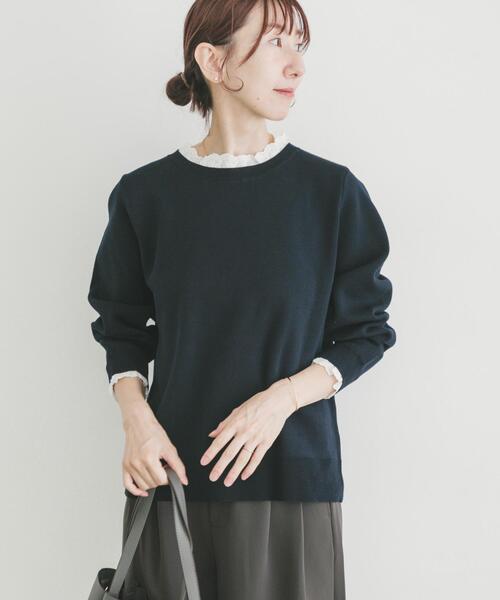 ITEMS URBANRESEARCH(アイテムズ アーバンリサーチ)の「ミラノリブフリルドッキングニット(ニット/セーター・レディース・グレー系その他/ネイビー/ベージュ・FREE)」の13枚目の写真