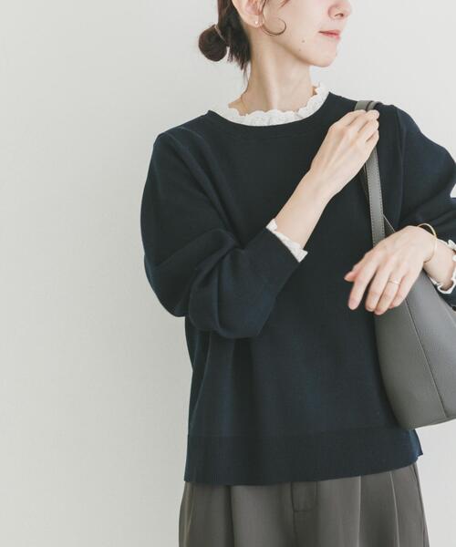 ITEMS URBANRESEARCH(アイテムズ アーバンリサーチ)の「ミラノリブフリルドッキングニット(ニット/セーター・レディース・グレー系その他/ネイビー/ベージュ・FREE)」の14枚目の写真