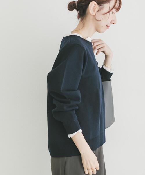 ITEMS URBANRESEARCH(アイテムズ アーバンリサーチ)の「ミラノリブフリルドッキングニット(ニット/セーター・レディース・グレー系その他/ネイビー/ベージュ・FREE)」の15枚目の写真
