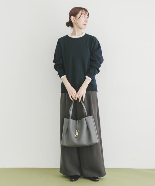 ITEMS URBANRESEARCH(アイテムズ アーバンリサーチ)の「ミラノリブフリルドッキングニット(ニット/セーター・レディース・グレー系その他/ネイビー/ベージュ・FREE)」の16枚目の写真