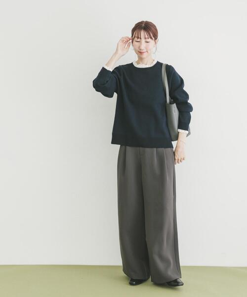ITEMS URBANRESEARCH(アイテムズ アーバンリサーチ)の「ミラノリブフリルドッキングニット(ニット/セーター・レディース・グレー系その他/ネイビー/ベージュ・FREE)」の17枚目の写真