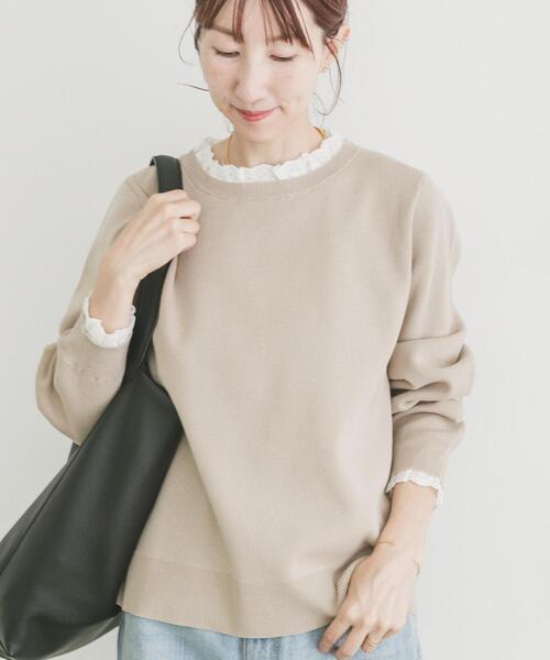 ITEMS URBANRESEARCH(アイテムズ アーバンリサーチ)の「ミラノリブフリルドッキングニット(ニット/セーター・レディース・グレー系その他/ネイビー/ベージュ・FREE)」の21枚目の写真