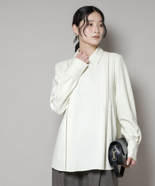 ダブルクロス衿付きハシゴレースブラウス（シャツ/ブラウス）｜NANO