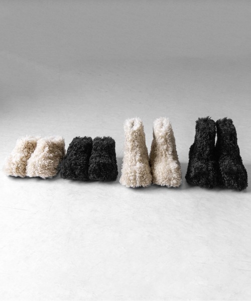 me+em select（ミームセレクト）の「【 ２color 】厚底テディボアショートブーツ ／ platform teddy boa short boots（ブーツ・レディース・ブラック/アイボリー・37/38/39/40）」の8枚目の写真