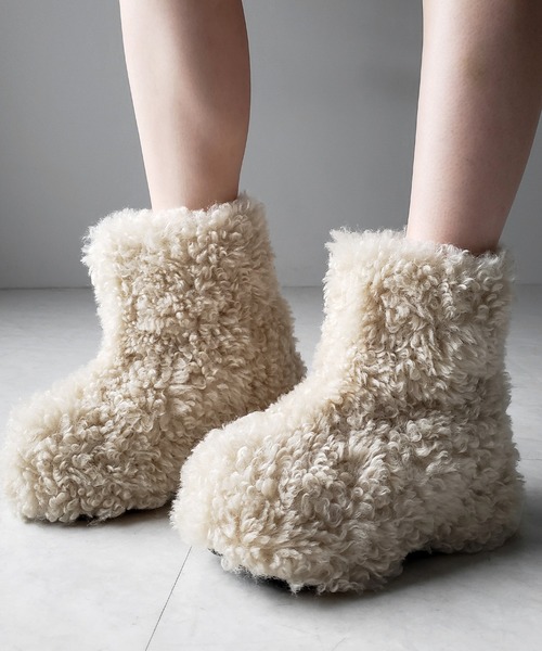 me+em select（ミームセレクト）の「【 ２color 】厚底テディボアショートブーツ ／ platform teddy boa short boots（ブーツ・レディース・ブラック/アイボリー・37/38/39/40）」の15枚目の写真