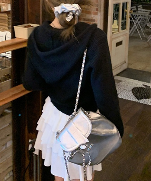 LYEON(リヨン)の「ストーン付きロゴニットZIPパーカー(パーカー・レディース・グレー/ブラック・FREE)」の4枚目の写真