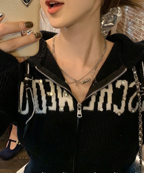 LYEON(リヨン)の「ストーン付きロゴニットZIPパーカー(パーカー・レディース・グレー/ブラック・FREE)」の17枚目の写真