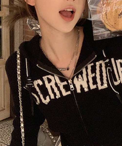 LYEON(リヨン)の「ストーン付きロゴニットZIPパーカー(パーカー・レディース・グレー/ブラック・FREE)」の10枚目の写真
