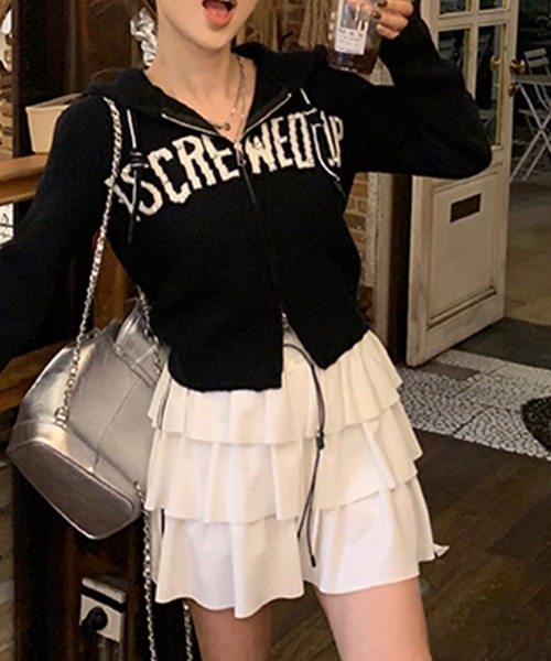 LYEON(リヨン)の「ストーン付きロゴニットZIPパーカー(パーカー・レディース・グレー/ブラック・FREE)」の9枚目の写真