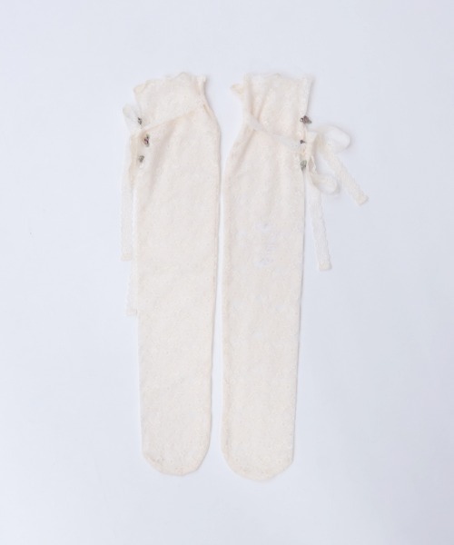 axes femme（アクシーズファム）の「ローズ×リボンレースソックス（ソックス/靴下・レディース・ブラック/キナリ・FREE）」の6枚目の写真