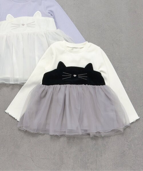 apres les cours（アプレレクール）の「【ジュニア対応】ネコモチーフチュールドッキングトップス（Tシャツ/カットソー・キッズ・ブラック/アイボリー・80/90/100/110/120/130/140）」の2枚目の写真