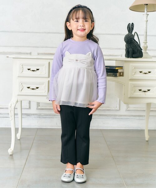 apres les cours（アプレレクール）の「【ジュニア対応】ネコモチーフチュールドッキングトップス（Tシャツ/カットソー・キッズ・ブラック/アイボリー・80/90/100/110/120/130/140）」の3枚目の写真