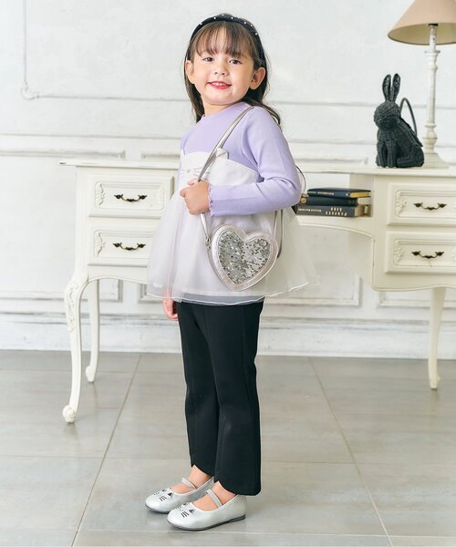 apres les cours（アプレレクール）の「【ジュニア対応】ネコモチーフチュールドッキングトップス（Tシャツ/カットソー・キッズ・ブラック/アイボリー・80/90/100/110/120/130/140）」の5枚目の写真