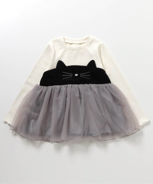 apres les cours（アプレレクール）の「【ジュニア対応】ネコモチーフチュールドッキングトップス（Tシャツ/カットソー・キッズ・ブラック/アイボリー・80/90/100/110/120/130/140）」の10枚目の写真