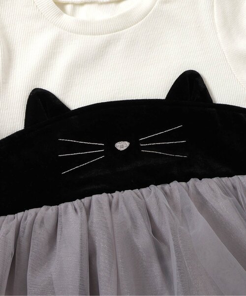 apres les cours（アプレレクール）の「【ジュニア対応】ネコモチーフチュールドッキングトップス（Tシャツ/カットソー・キッズ・ブラック/アイボリー・80/90/100/110/120/130/140）」の17枚目の写真