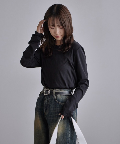 c/est(シーエ)の「c/est/シーエ CECILY フィッシュテール クルーネックロンT 秋物 秋服 2026年秋冬(Tシャツ/カットソー・レディース・ホワイト/ブラック・FREE)」の13枚目の写真
