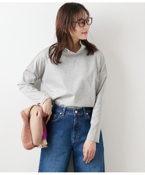 NEWYORKER(ニューヨーカー)の「オーガニックコットンスムース オフハイネックプルオーバー(Tシャツ/カットソー・レディース・ブラック/グレー系その他・M/L)」の1枚目の写真