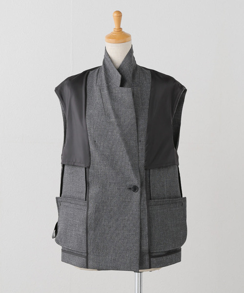 【超美品】Spick and Span グレー ダブルブレストジレ ジャケット カラーミックスツィードダブルブレストジレ（ジレ）｜Spick and Span