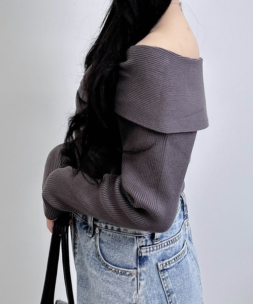 INGNI(イング)の「フロントツイストオフショルニット(ニット/セーター・レディース・ボルドー/オフホワイト/チャコールグレー/ブラック・M)」の16枚目の写真