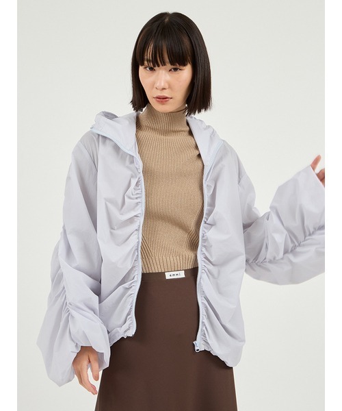 emmi（エミ）の「撥水 ギャザーフーディーブルゾン（ブルゾン・レディース・ライム/ブラウン/ライトブルー・F）」の5枚目の写真