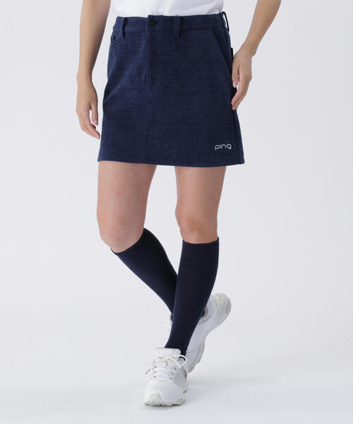 【ネイビー】全方向ストレッチ ニットコーデュロイ台形スカート <LADIES LINE> (LADIES) セール】【PING APPAREL】全方向ストレッチ ニットコーデュロイ台形