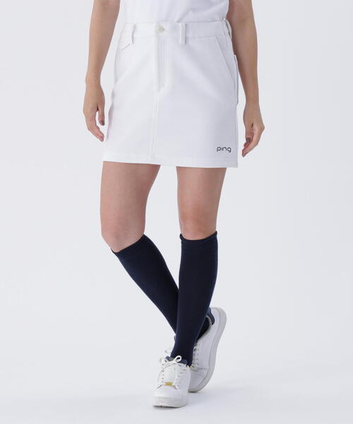 【ホワイト】全方向ストレッチ ニットコーデュロイ台形スカート <LADIES LINE> (LADIES) セール】【PING APPAREL】全方向ストレッチ ニットコーデュロイ台形