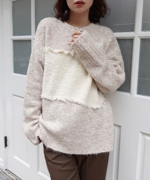 CORNERS（コーナーズ）の「フリンジ配色ふわふわニット（ニット/セーター・レディース・チャコールグレー/ベージュ/ブラウン/ミント・FREE）」の4枚目の写真