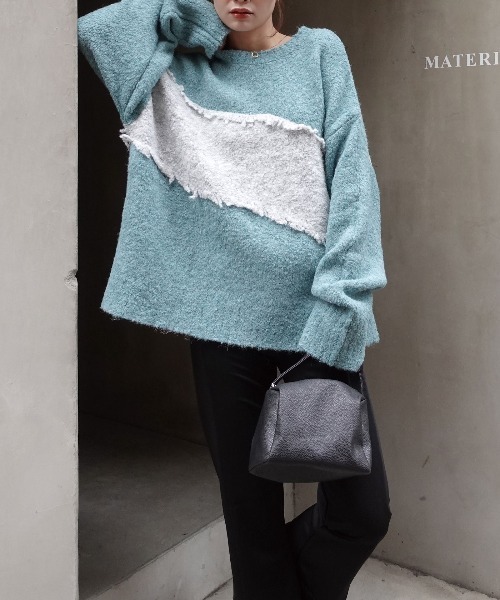 CORNERS（コーナーズ）の「フリンジ配色ふわふわニット（ニット/セーター・レディース・チャコールグレー/ベージュ/ブラウン/ミント・FREE）」の9枚目の写真