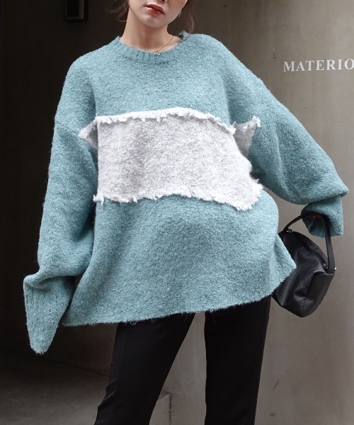 CORNERS（コーナーズ）の「フリンジ配色ふわふわニット（ニット/セーター・レディース・チャコールグレー/ベージュ/ブラウン/ミント・FREE）」の13枚目の写真