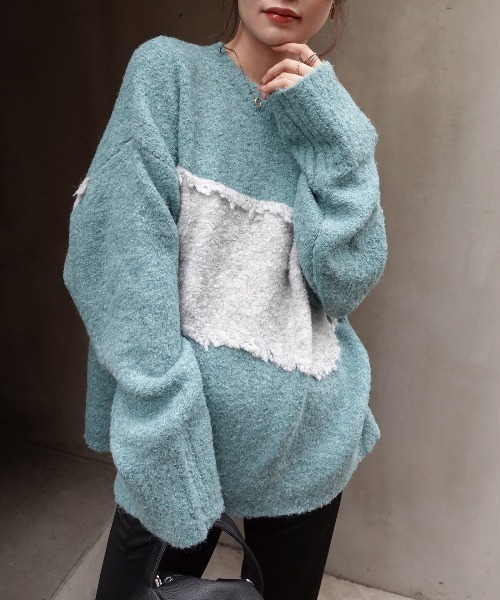 CORNERS（コーナーズ）の「フリンジ配色ふわふわニット（ニット/セーター・レディース・チャコールグレー/ベージュ/ブラウン/ミント・FREE）」の14枚目の写真