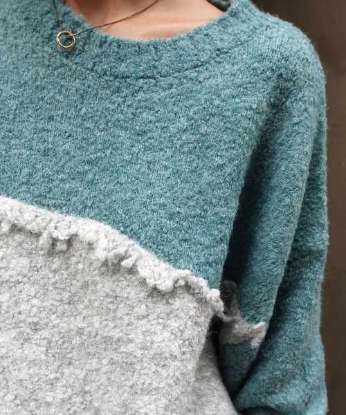 CORNERS（コーナーズ）の「フリンジ配色ふわふわニット（ニット/セーター・レディース・チャコールグレー/ベージュ/ブラウン/ミント・FREE）」の21枚目の写真