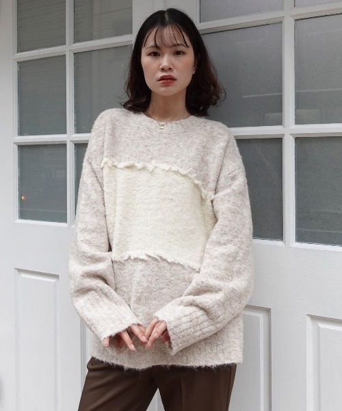 CORNERS（コーナーズ）の「フリンジ配色ふわふわニット（ニット/セーター・レディース・チャコールグレー/ベージュ/ブラウン/ミント・FREE）」の12枚目の写真