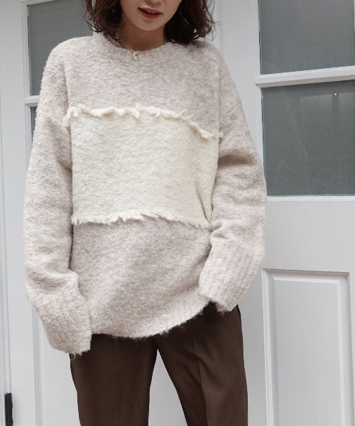 CORNERS（コーナーズ）の「フリンジ配色ふわふわニット（ニット/セーター・レディース・チャコールグレー/ベージュ/ブラウン/ミント・FREE）」の17枚目の写真