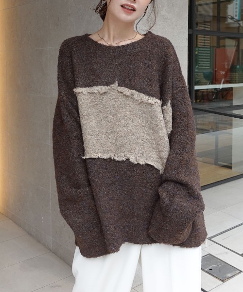 CORNERS（コーナーズ）の「フリンジ配色ふわふわニット（ニット/セーター・レディース・チャコールグレー/ベージュ/ブラウン/ミント・FREE）」の5枚目の写真