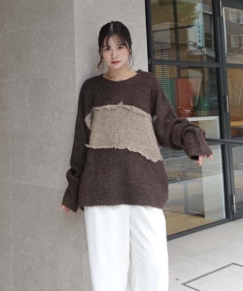 CORNERS（コーナーズ）の「フリンジ配色ふわふわニット（ニット/セーター・レディース・チャコールグレー/ベージュ/ブラウン/ミント・FREE）」の18枚目の写真