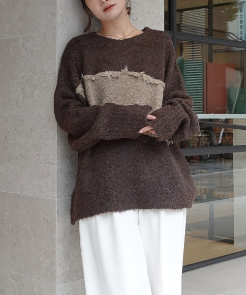 CORNERS（コーナーズ）の「フリンジ配色ふわふわニット（ニット/セーター・レディース・チャコールグレー/ベージュ/ブラウン/ミント・FREE）」の19枚目の写真