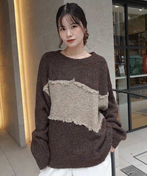 CORNERS（コーナーズ）の「フリンジ配色ふわふわニット（ニット/セーター・レディース・チャコールグレー/ベージュ/ブラウン/ミント・FREE）」の20枚目の写真
