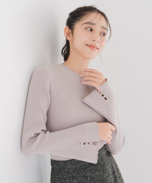 MISCH MASCH(ミッシュマッシュ)の「ラメ配色フレア袖ハイネックニット(ニット/セーター・レディース・ベージュ/ラベンダー/ブラック/グレー・フリ-)」の6枚目の写真