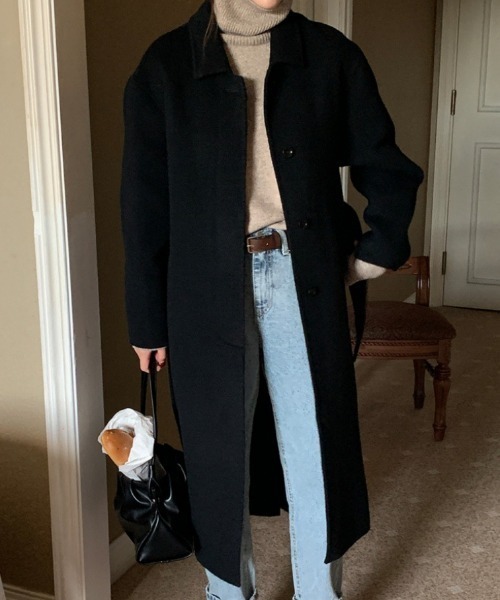 FREE STYLISTS(フリー スタイリスト)の「YUGA_YGMC Single-breasted wool coat with hidden placket(ステンカラーコート・レディース・ライトグレー/ブラック・FREE)」の3枚目の写真