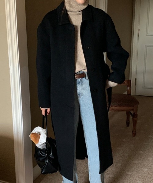 FREE STYLISTS(フリー スタイリスト)の「YUGA_YGMC Single-breasted wool coat with hidden placket(ステンカラーコート・レディース・ライトグレー/ブラック・FREE)」の4枚目の写真