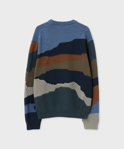 PS Paul Smith（ピーエスポールスミス）の「"Mountains" インターシャ クルーネックニット / 252405 477Z（ニット/セーター・メンズ・ブルー/オレンジ・MEDIUM/LARGE/X-LARGE）」の4枚目の写真