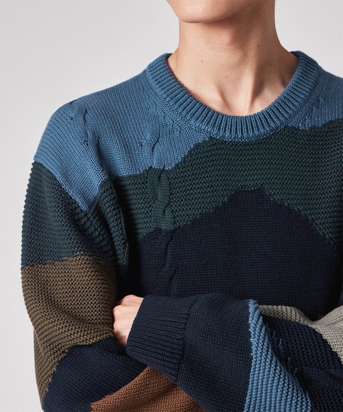 PS Paul Smith（ピーエスポールスミス）の「"Mountains" インターシャ クルーネックニット / 252405 477Z（ニット/セーター・メンズ・ブルー/オレンジ・MEDIUM/LARGE/X-LARGE）」の10枚目の写真