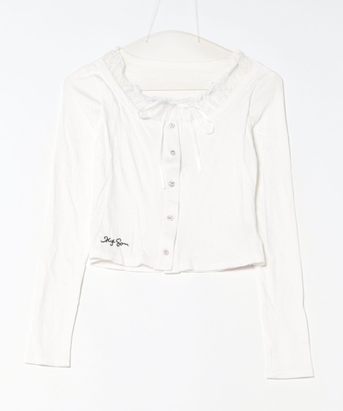 ViViDAY(ビビデー)の「襟リボンレイヤード風レース長袖カットソー(Tシャツ/カットソー・レディース・ダークグレー/ホワイト/ブラック・M)」の12枚目の写真