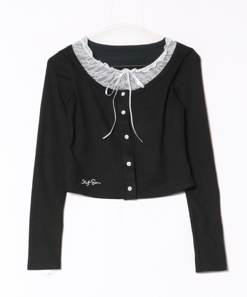 ViViDAY(ビビデー)の「襟リボンレイヤード風レース長袖カットソー(Tシャツ/カットソー・レディース・ダークグレー/ホワイト/ブラック・M)」の14枚目の写真